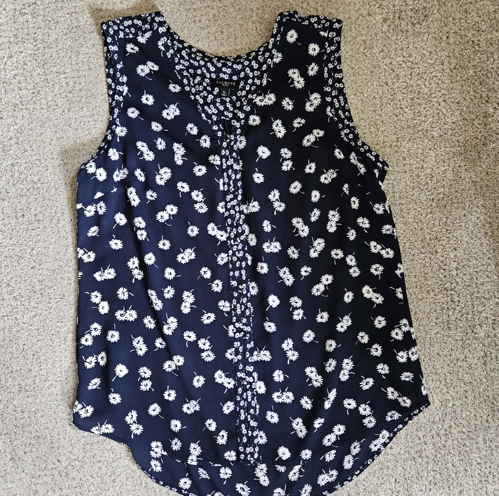 Talbots Floral Sleeveless Top - Blue and White Small Petite